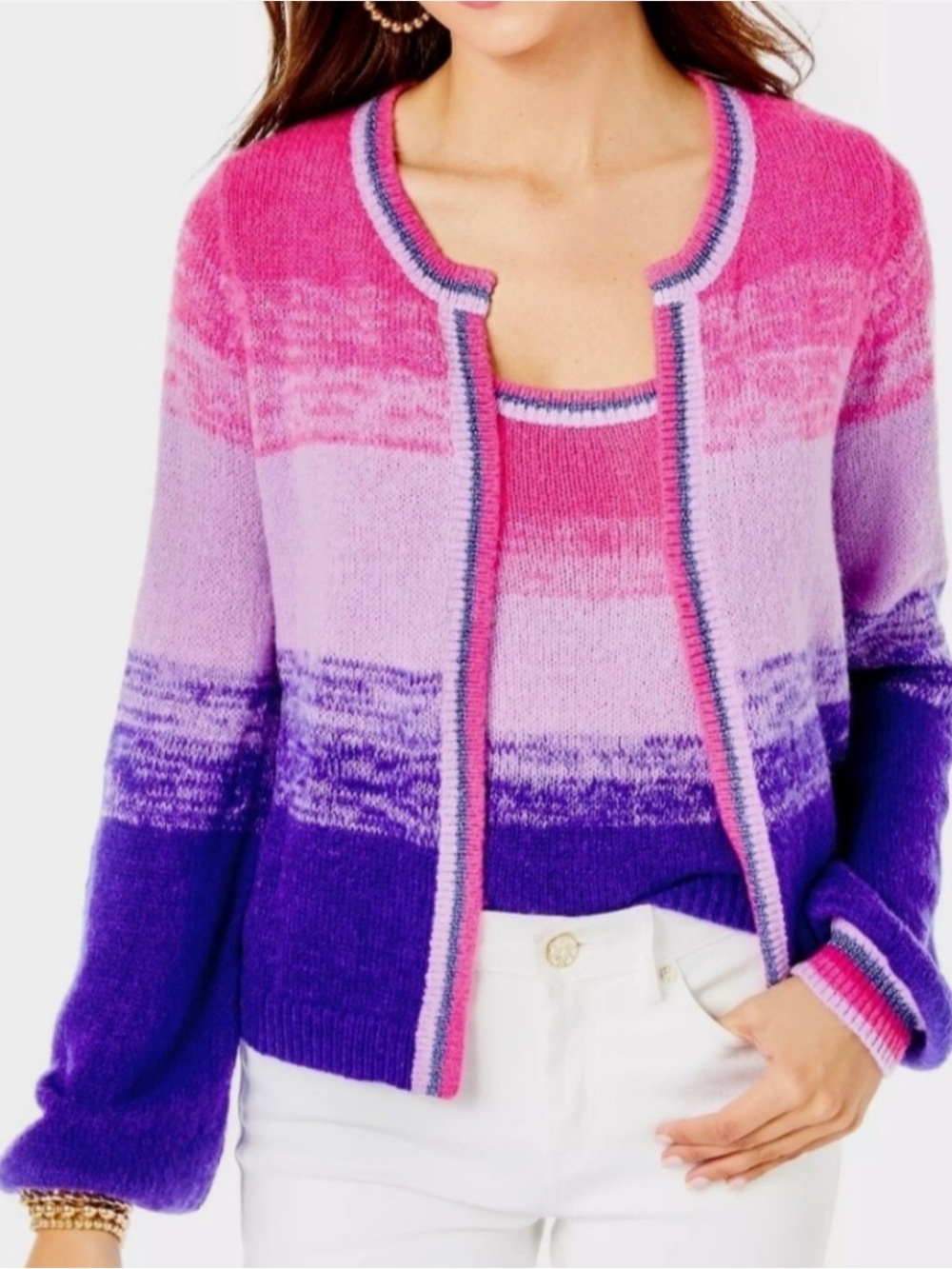 Lilly Pulitzer Pink and Purple Ombre Striped Knit Cardigan